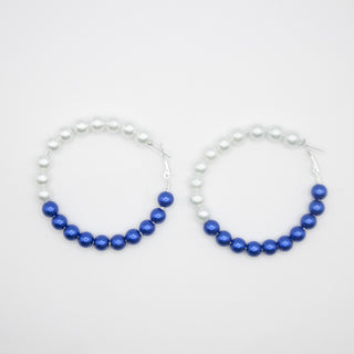 Blue & White Pearl Hoop Earrings