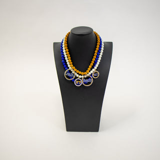 Blue & Gold Sigma Gamma Rho 3 Row Charm Necklace