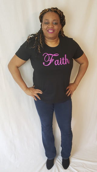 Faith Glitter T-Shirt  Black T-Shirts Diva Starr   
