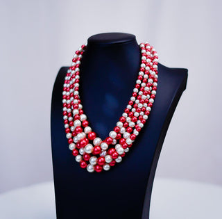 Chunky Red & White Pearl Necklace Set Necklaces Diva Starr   