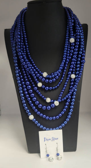 Blue & Silver Necklace Set Necklaces Diva Starr   