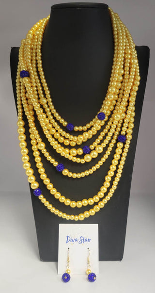Gold & Blue Bling Necklace Set Necklaces Diva Starr   