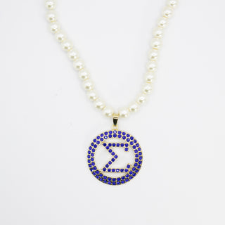 Sigma Gamma Rho Blue & Gold Circle Pearl Necklace Necklaces Sigma Gamma Rho   