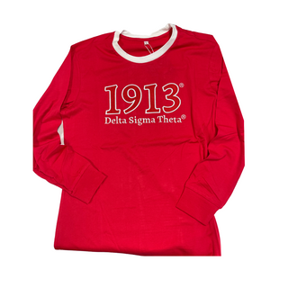 Delta Long Sleeve Embroidered Tee Off Shoulder Tops Delta Sigma Theta   