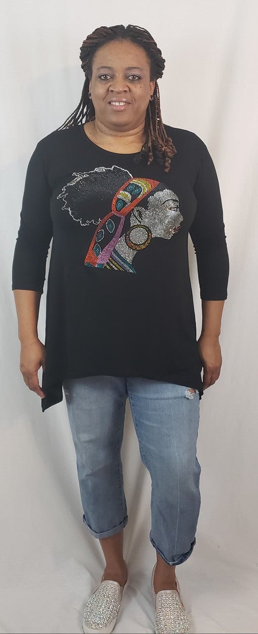 Afro Girl Orange Bling Shirt Top - Diva Starr Boutique