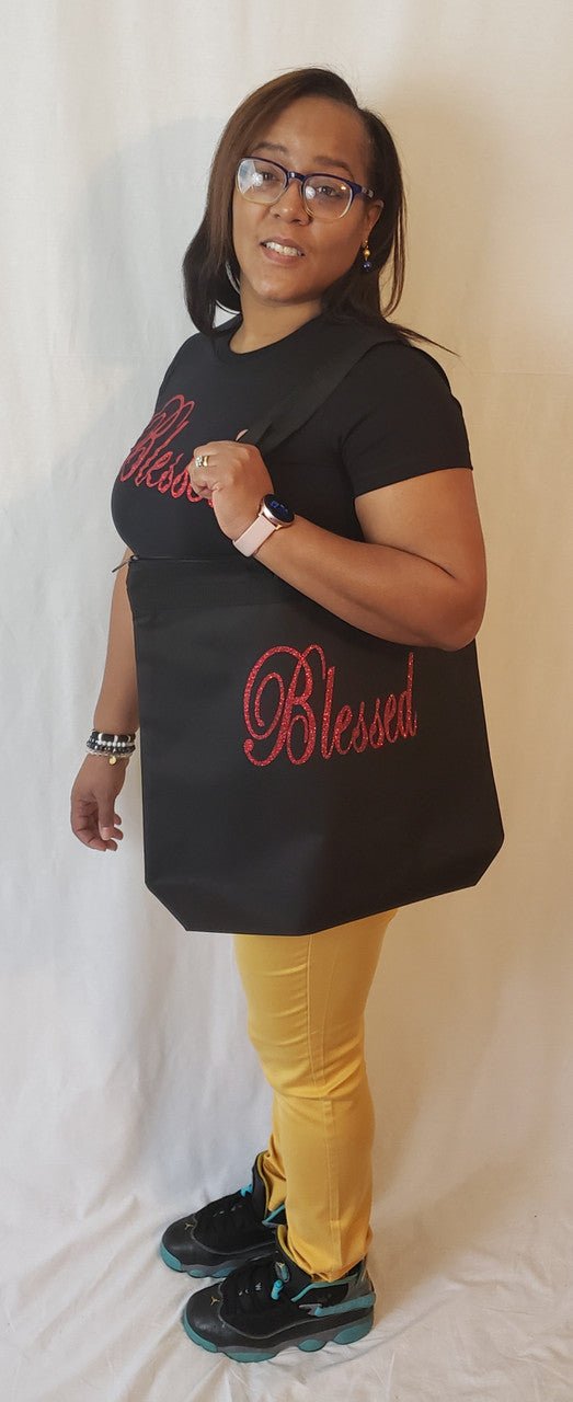 Blessed Red Glitter Black T - Shirt & Tote Combo - Diva Starr Boutique