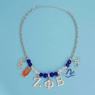 Zeta Phi Beta Charm Necklace Blue Bead Necklaces Zeta Phi Beta   