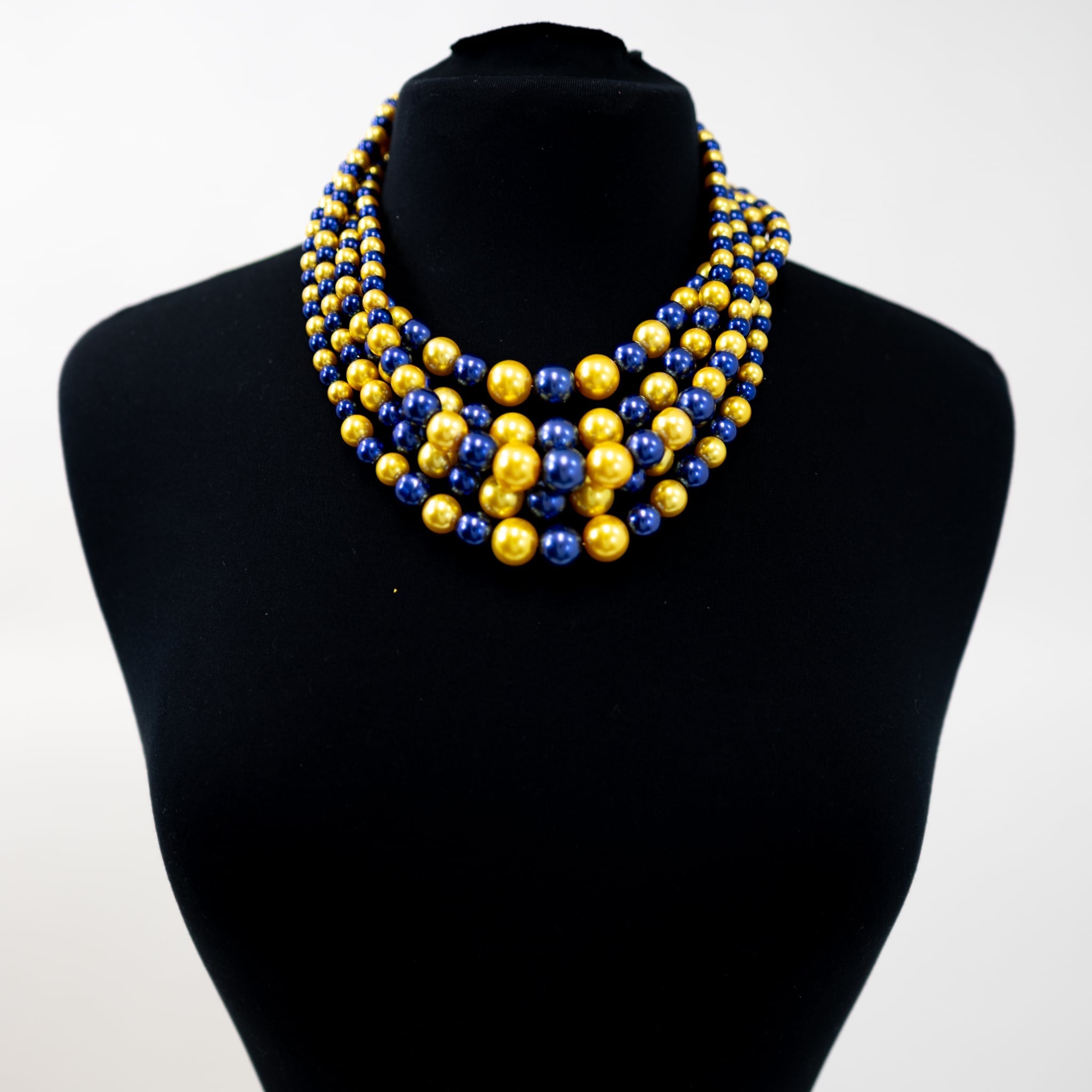 Blue & Gold Chunky 5 Strand Necklace Set - Diva Starr Boutique