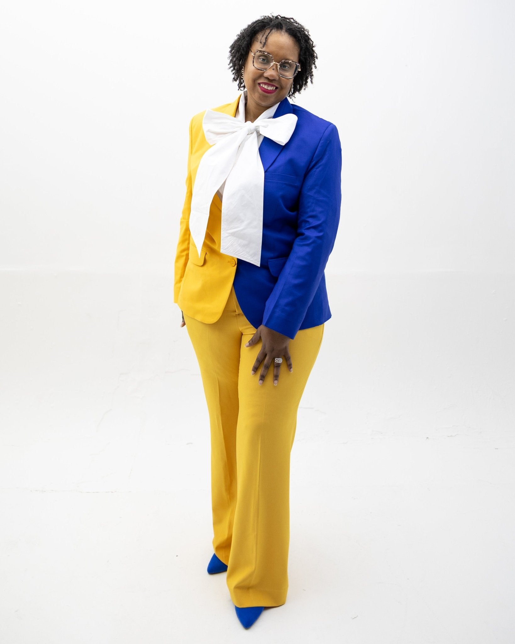 Blue & Gold Color Block Blazer Pre - Order (Ship March 28, 2026) - Diva Starr Boutique