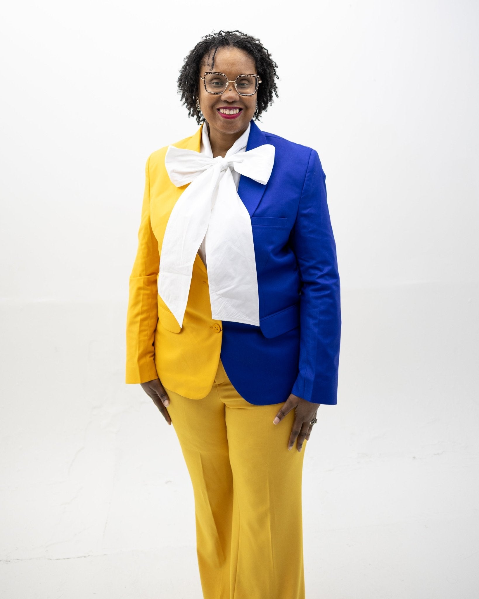 Blue & Gold Color Block Blazer Pre - Order (Ship March 28, 2026) - Diva Starr Boutique