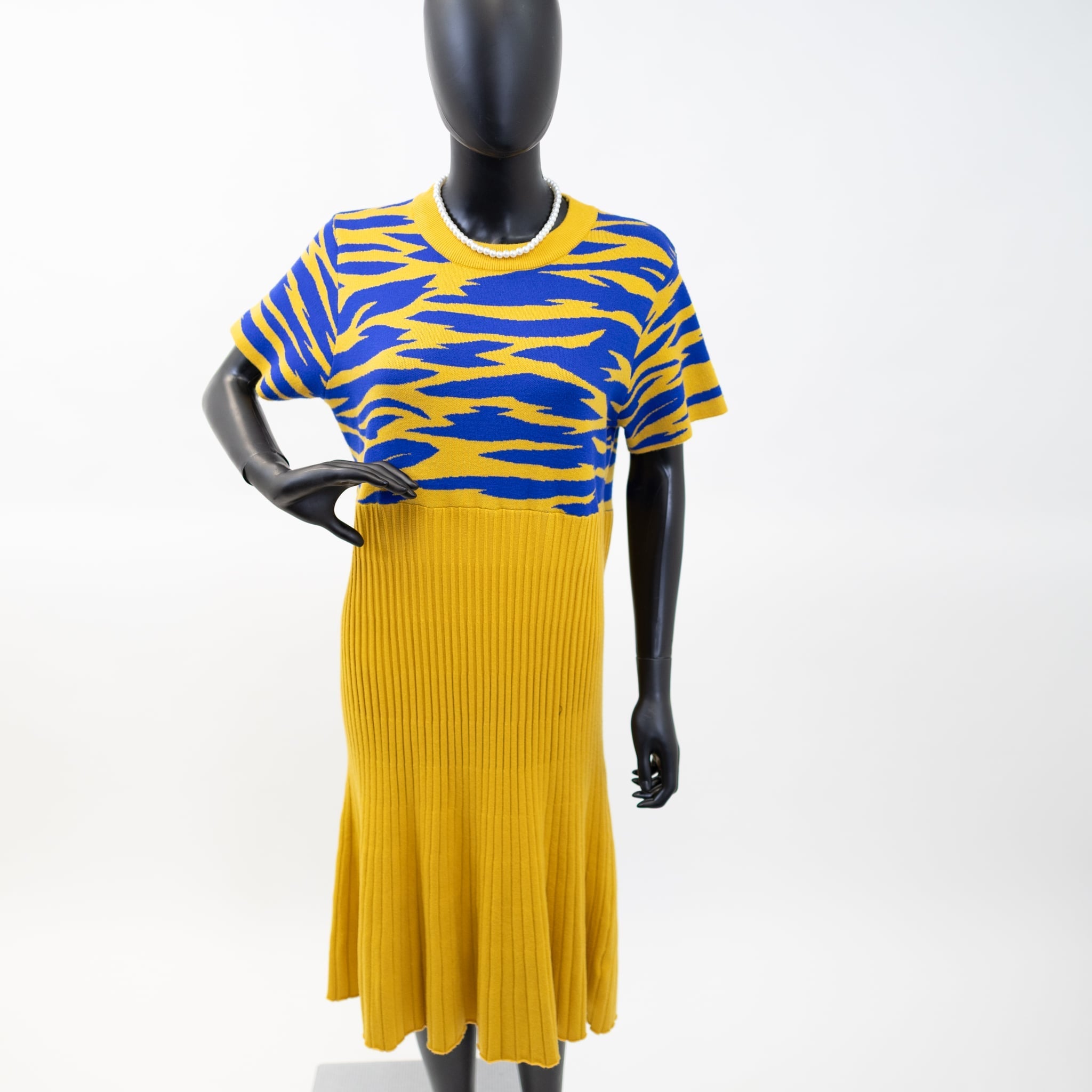 Blue & Gold Flare Dress - Diva Starr Boutique
