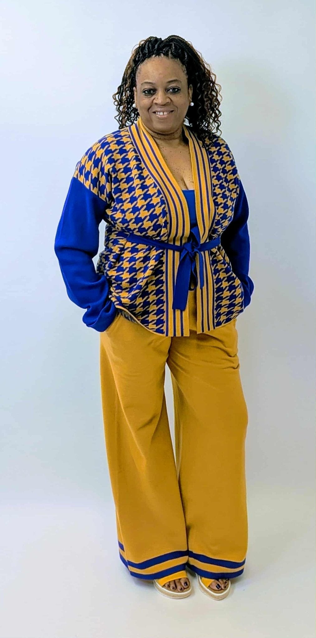 Blue & Gold Jacquard Pant Suit Pre - Order (Ship December 15, 2025) - Diva Starr Boutique