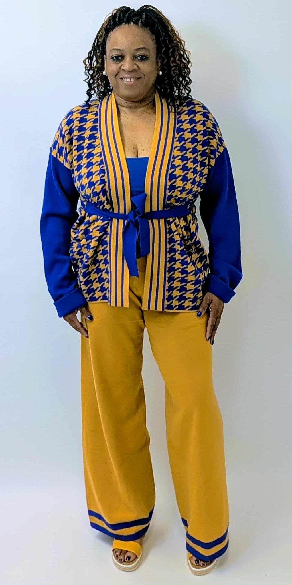 Blue & Gold Jacquard Pant Suit Pre - Order (Ship December 15, 2025) - Diva Starr Boutique