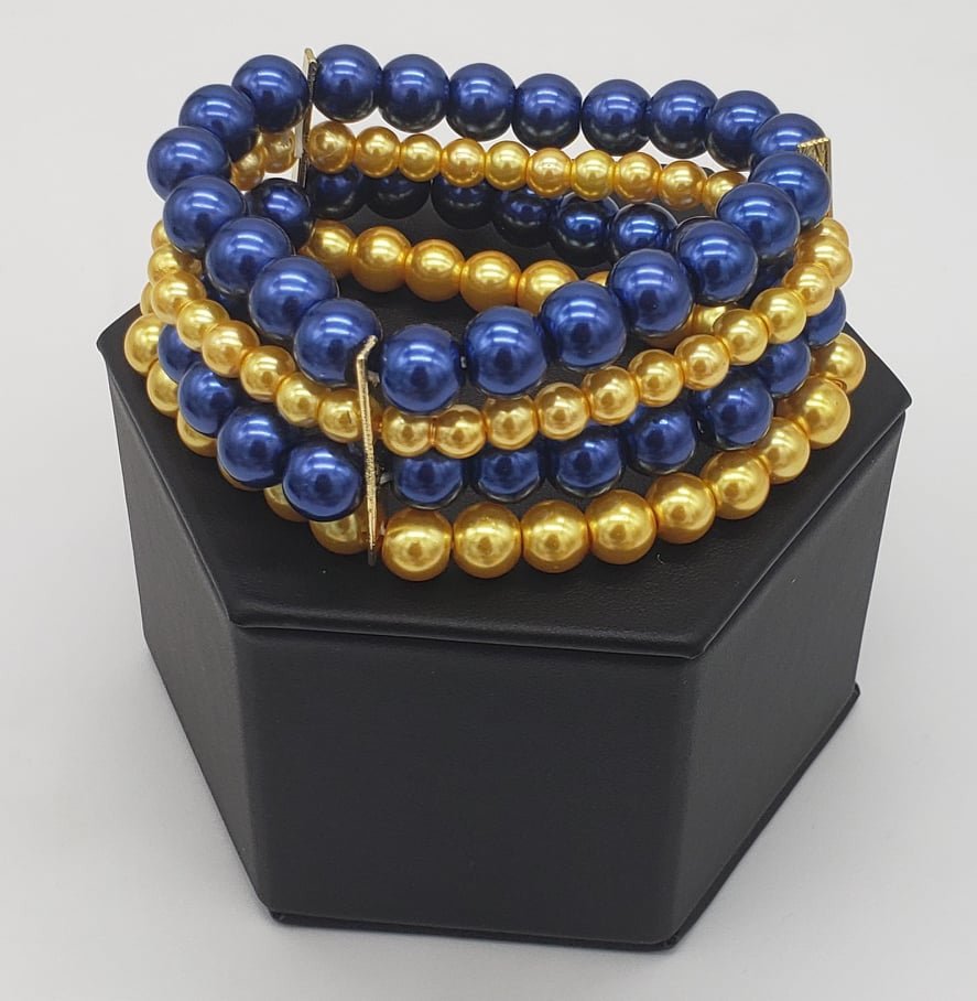 Blue & Gold Multi Strand Pearl Bracelet - Diva Starr Boutique