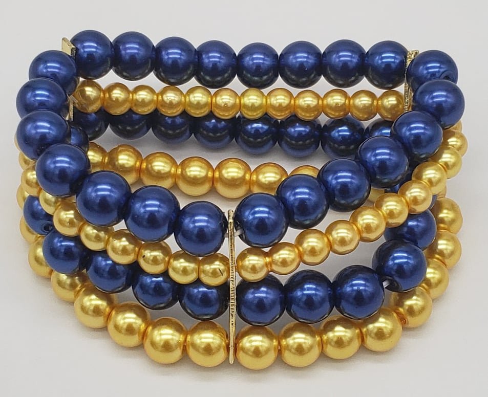 Blue & Gold Multi Strand Pearl Bracelet - Diva Starr Boutique