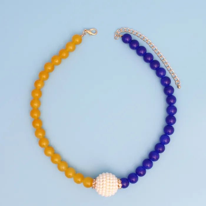 Blue & Gold Necklace with Pearls - Diva Starr Boutique