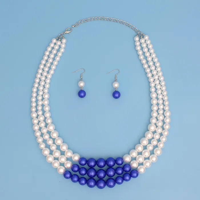Blue & White Ombre Pearl Necklace Set - Diva Starr Boutique