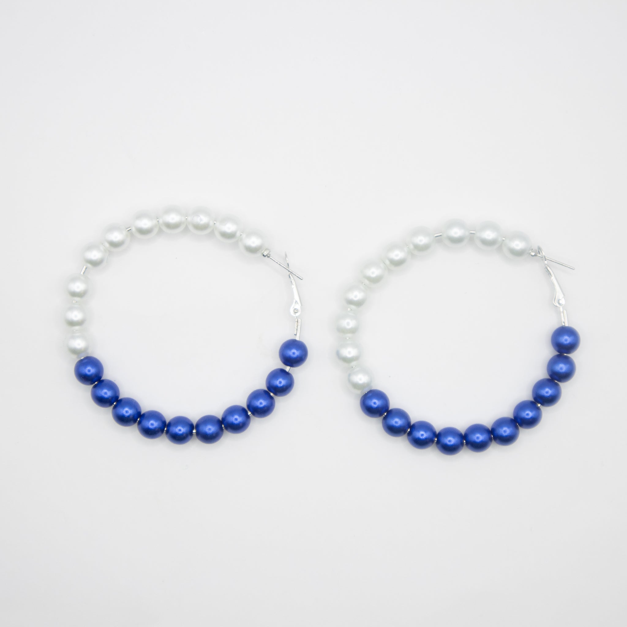 Blue & White Pearl Hoop Earrings - Diva Starr Boutique