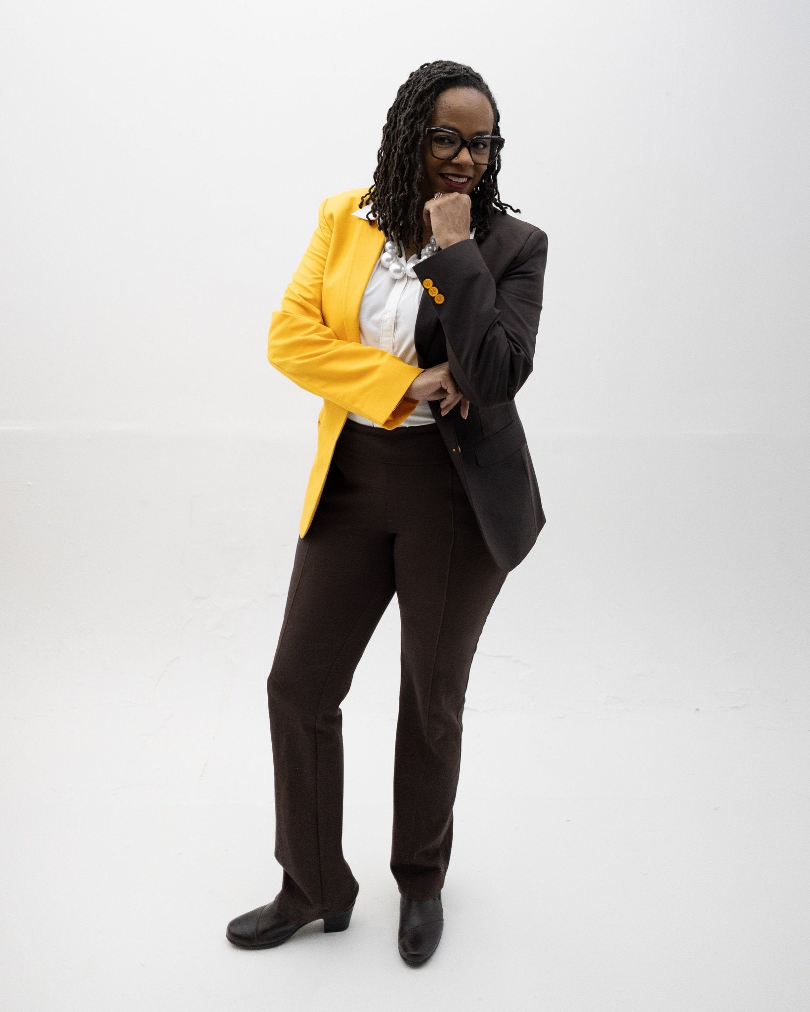 Brown & Gold Color Block Blazer Pre - Order (Ship March 28, 2026) - Diva Starr Boutique