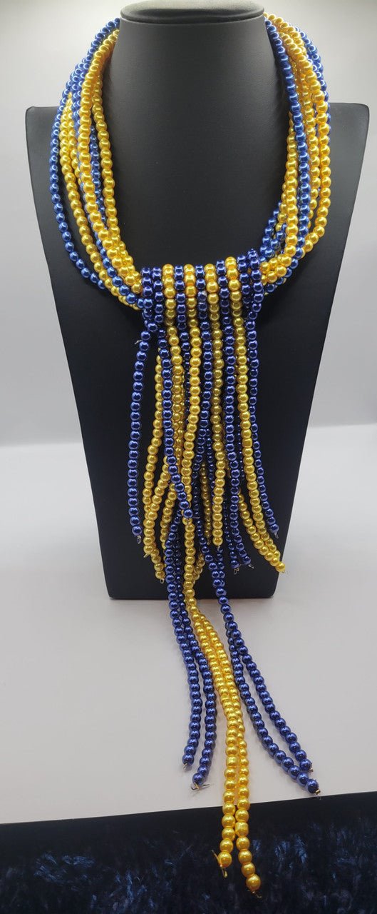 Chunky Blue & Gold Necklace Set Long - Diva Starr Boutique