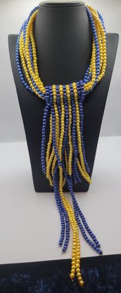 Chunky Blue & Gold Necklace Set Long - Diva Starr Boutique