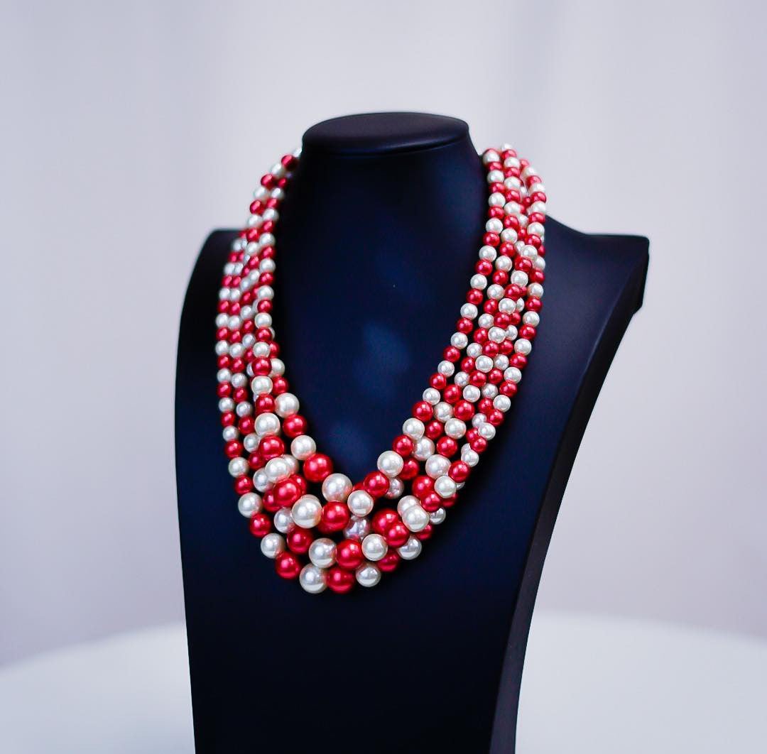 Chunky Red & White Pearl Necklace Set - Diva Starr Boutique