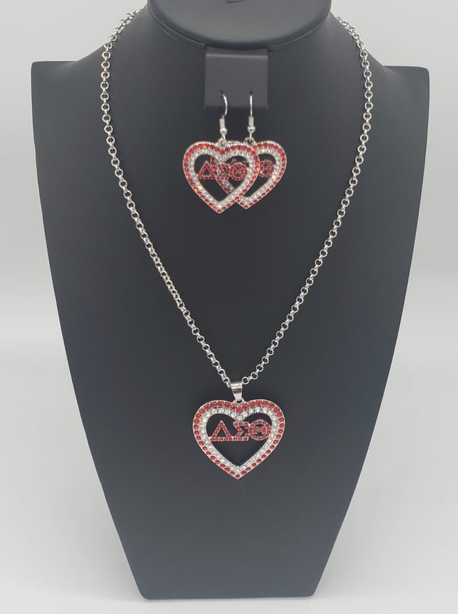 Delta Sigma Theta Heart Necklace & Earring Set - Diva Starr Boutique