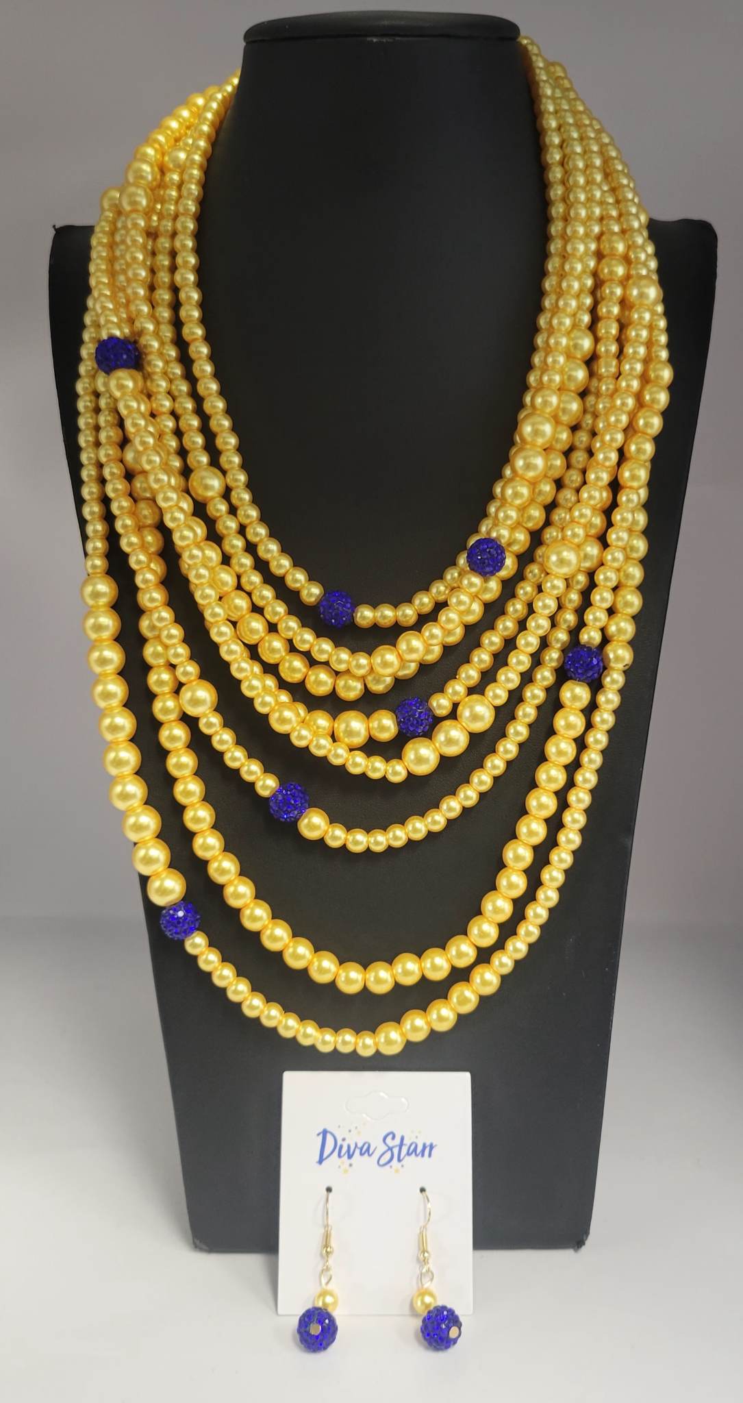 Gold & Blue Bling Necklace Set - Diva Starr Boutique