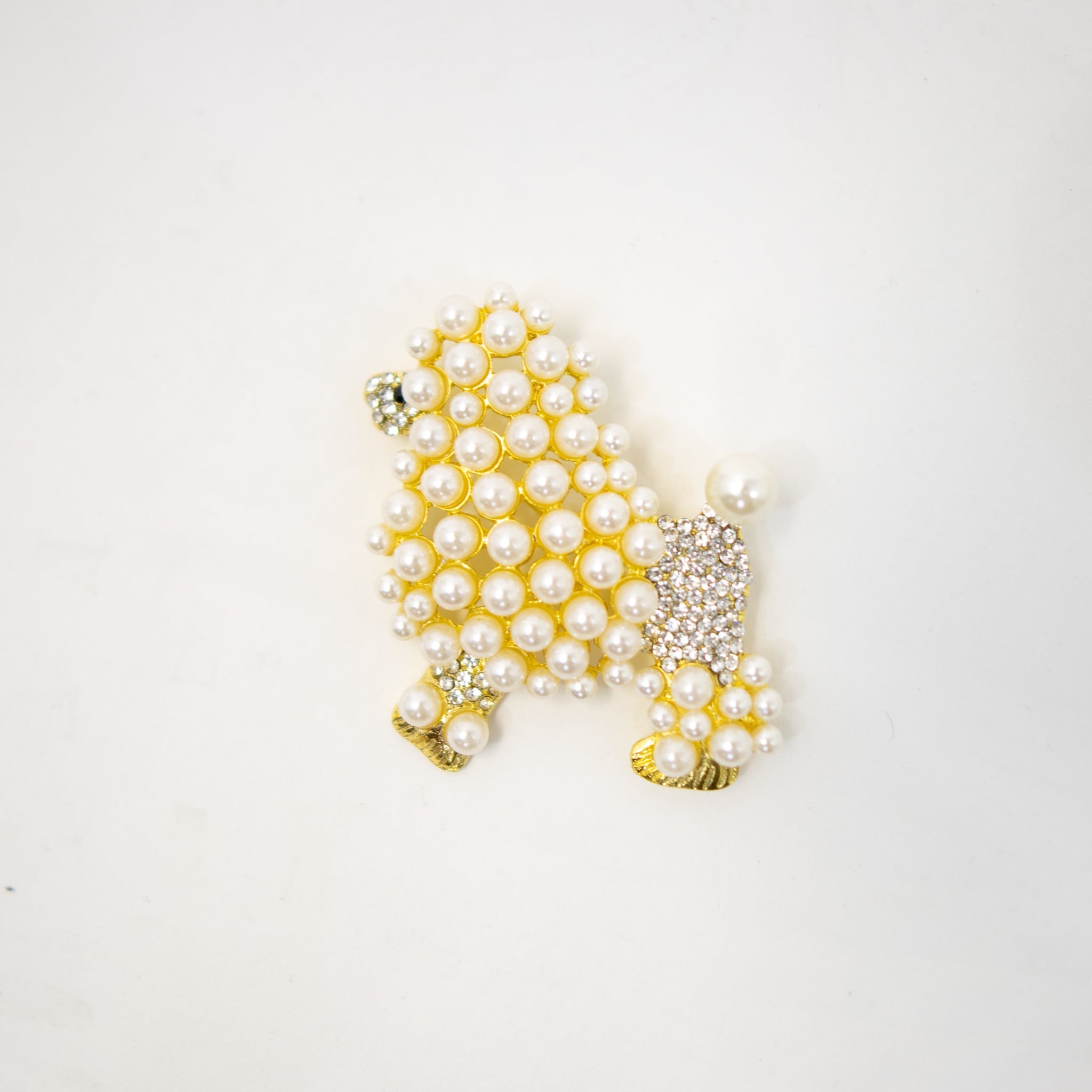 Gold Plated Pearl Poodle Pin - Diva Starr Boutique