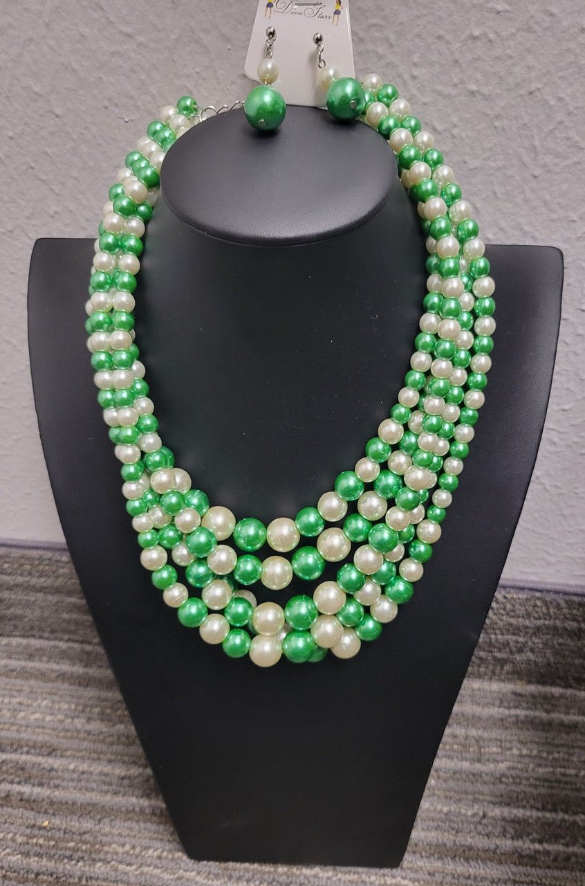 Green & White Pearl Necklace Set - Diva Starr Boutique
