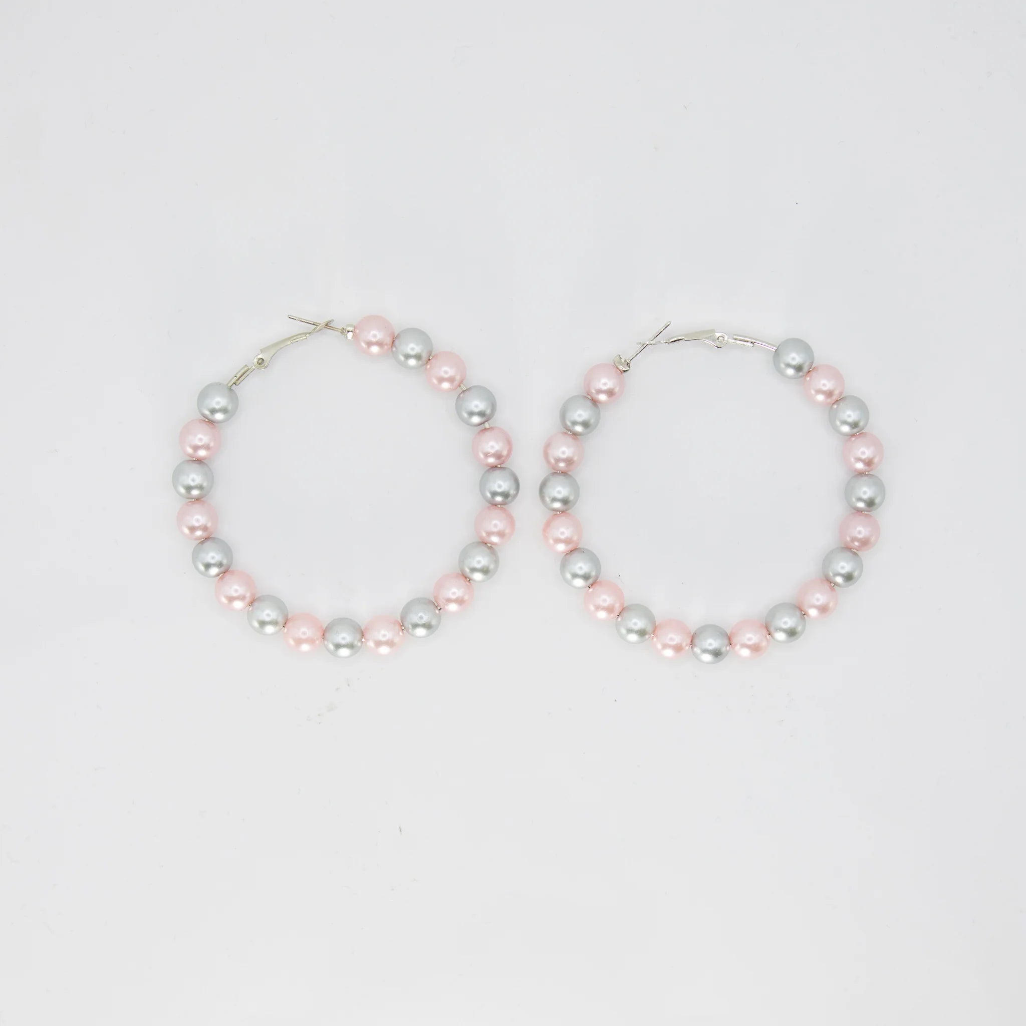 Pink & Silver Hoop Pearl Earrings - Diva Starr Boutique