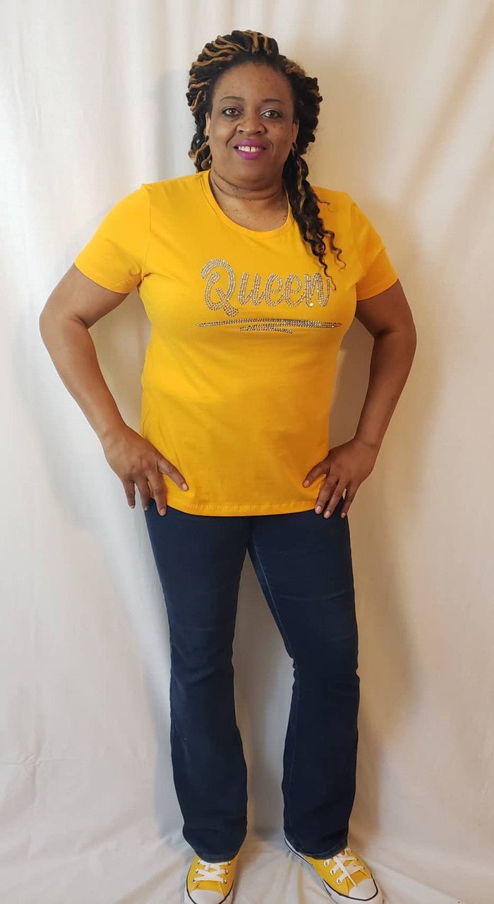 Queen Blue Bling Gold AB Stones T - Shirt - Diva Starr Boutique