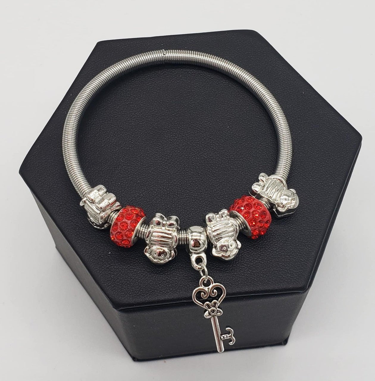 Red Bling Silver Stretch Key Bracelet - Diva Starr Boutique