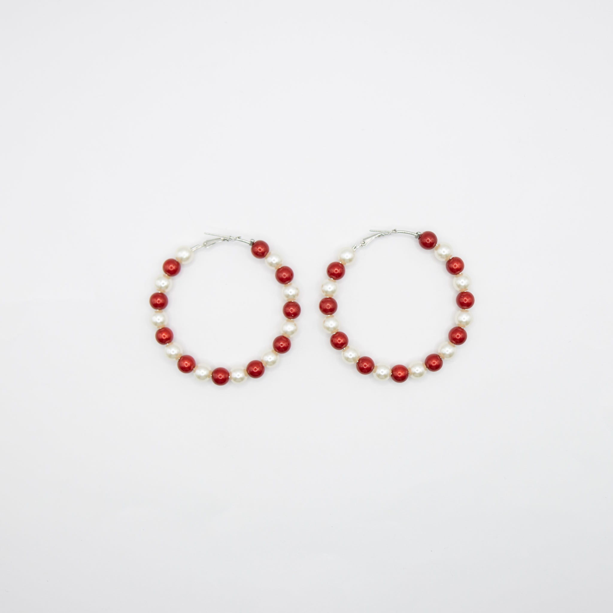 Red & White Pearl Hoop Earrings - Diva Starr Boutique