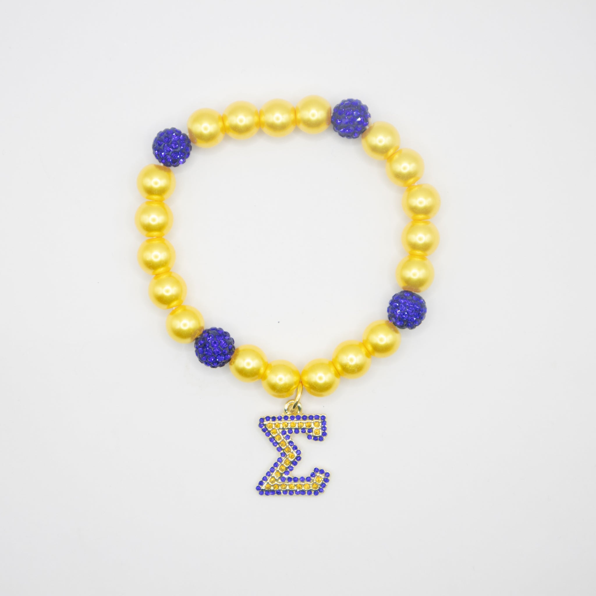 Sigma Blue Bling Gold Pearl Bracelet - Diva Starr Boutique
