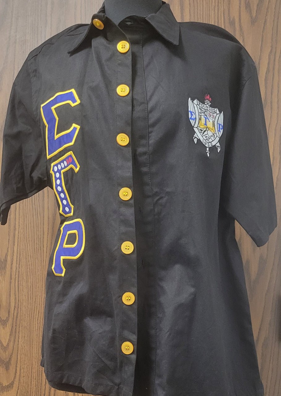 Sigma Gamma Rho Black Short Sleeve button down - Diva Starr Boutique