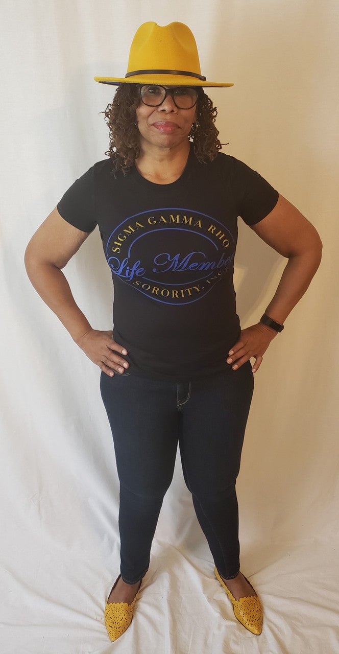 Sigma Gamma Rho Blue & Metallic Gold Life Member T - Shirt - Diva Starr Boutique