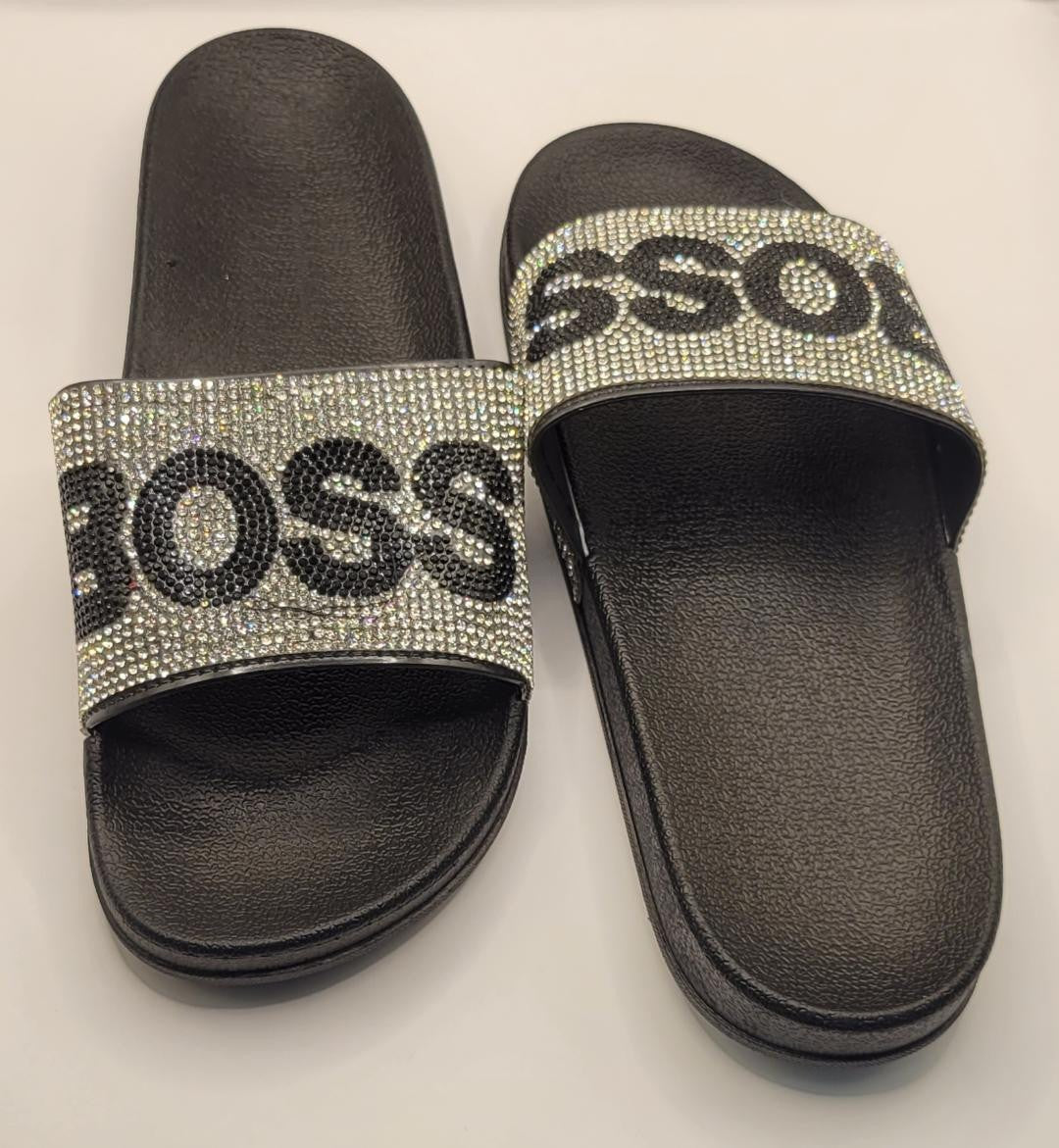 Silver Boss Slides - Diva Starr Boutique