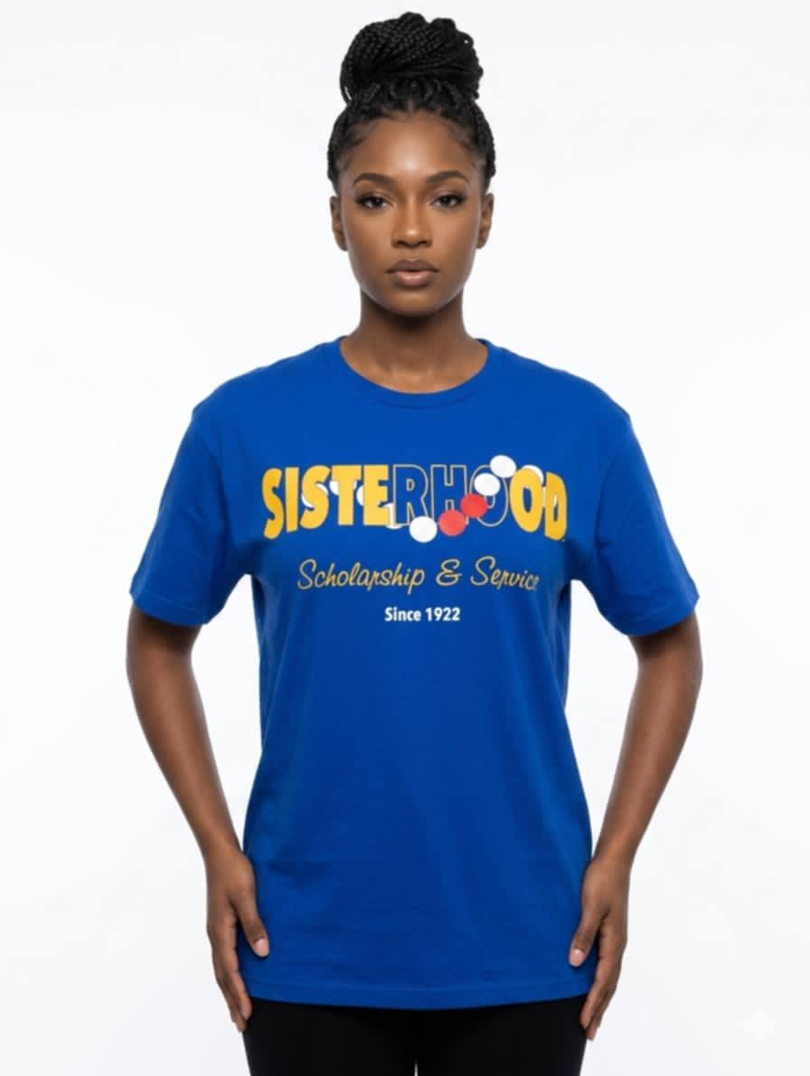 Sisterhood Scholarship & Service Tee Blue - Diva Starr Boutique