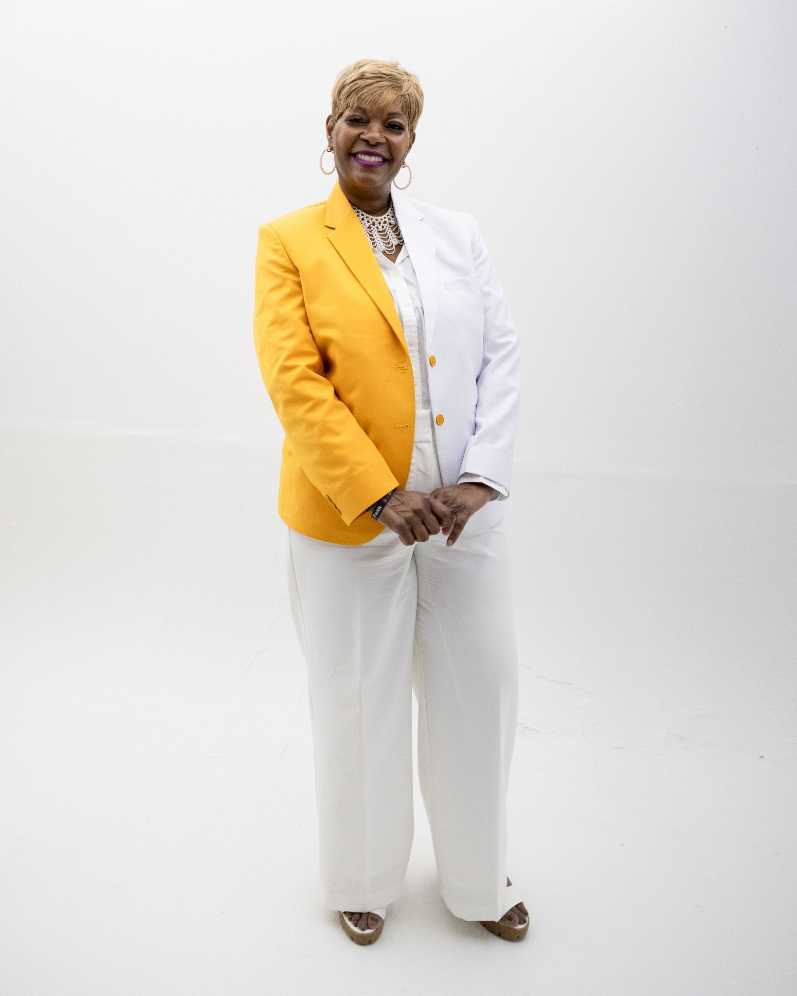 White & Gold Color Block Blazer Pre - Order (Ship March 28, 2026) - Diva Starr Boutique