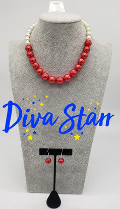 Red & White Necklace Set Necklaces Diva Starr Default Title  