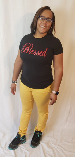 Blessed Red Glitter Black T-Shirt & Tote Combo Totes Diva Starr   