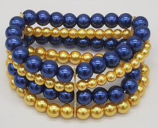 Blue & Gold Multi Strand Pearl Bracelet Bracelets Diva Starr   